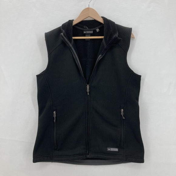 REI Vest Womens Large Black Polartec Fleece Zip Up Outdoors Hiking Layering Warm - Picture 1 of 14